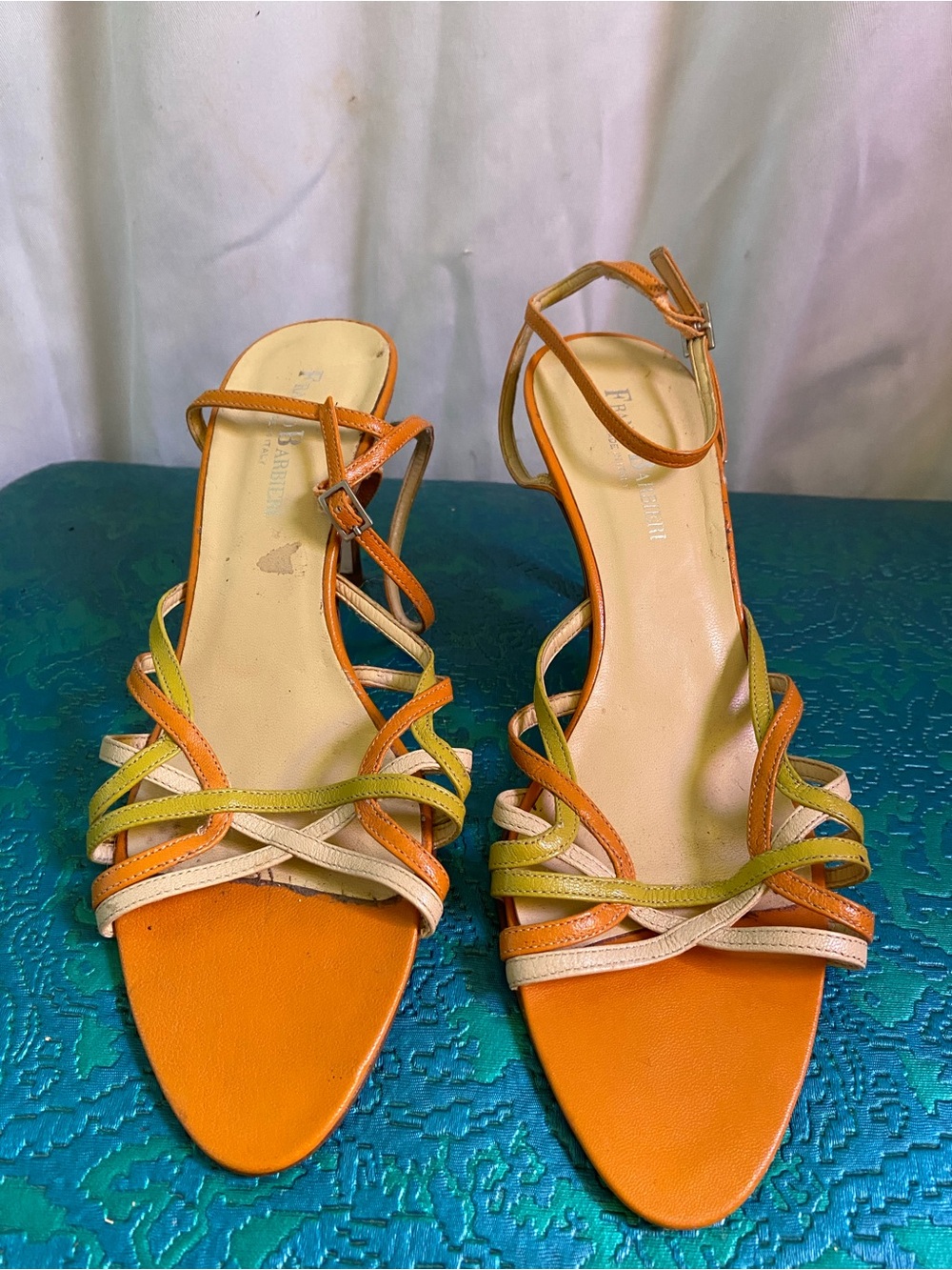 Orange Multi-Strip Strappy Heeled Sandals